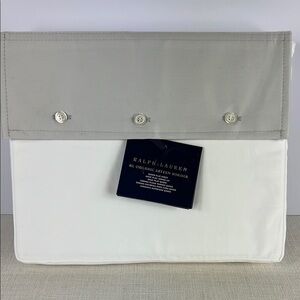 Ralph Lauren Organic Sateen Border Queen Flat Sheet Gray Platinum 96 x 108 NEW